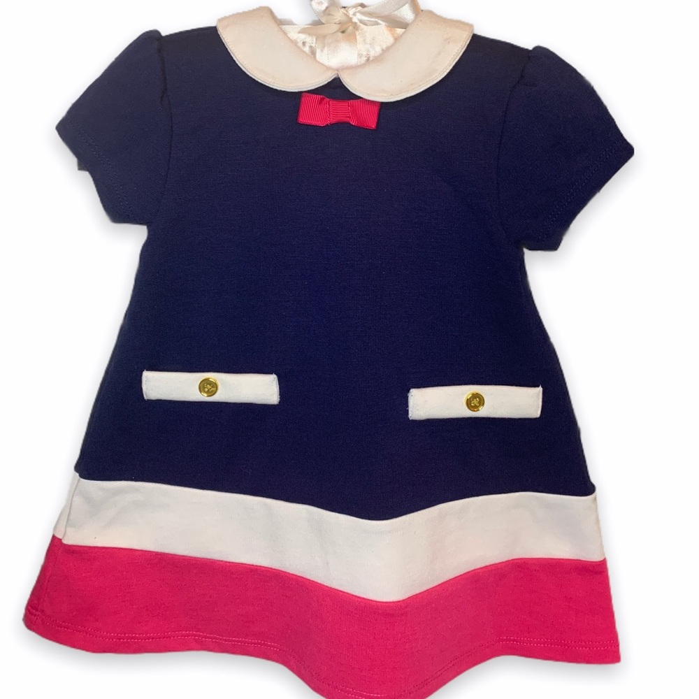 Navy, White, & Pink Dress w/ Peter Pan Collar 12M